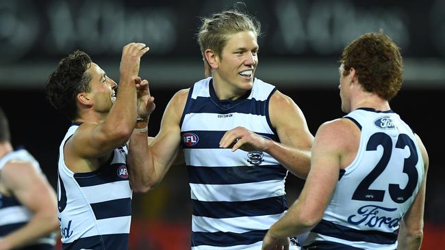 Rhys Stanley appears to be an integral part of Geelong’s finals run. Picture: Matt Roberts/AFL Photos