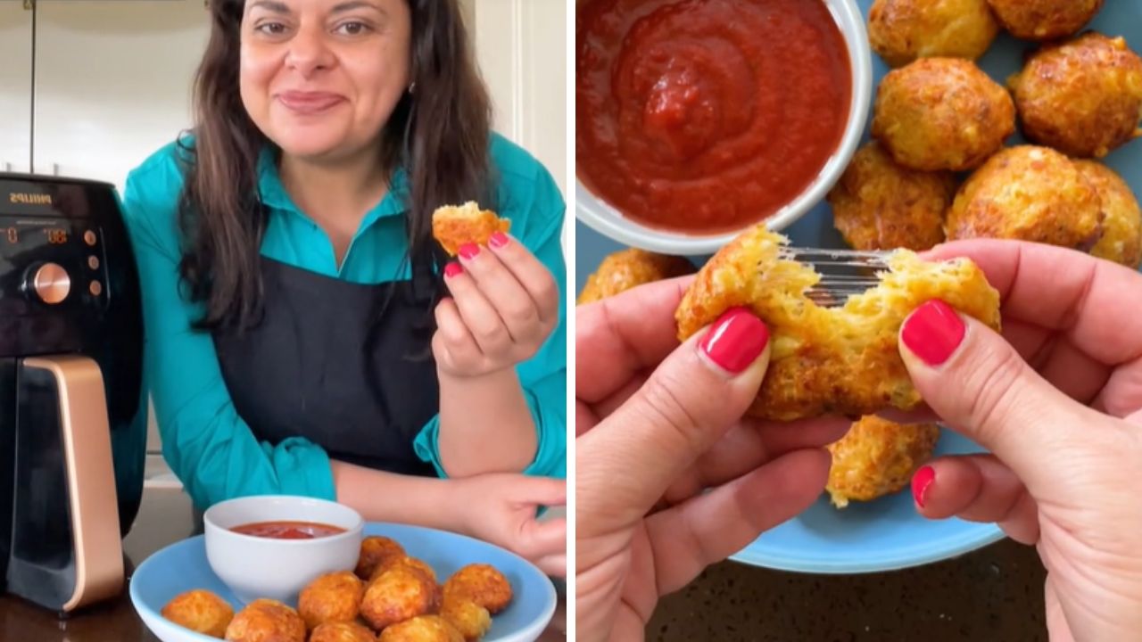 Who needs a deep fryer when you can make triple-cheese balls just as crispy and golden with an air fryer? Picture: TikTok/@taste.com.au.