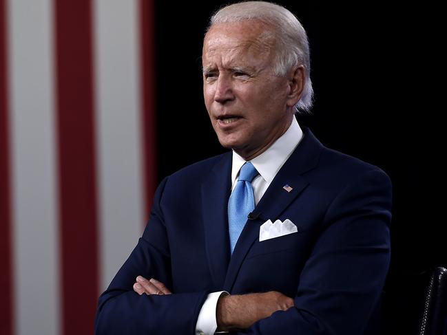 Democratic presidential nominee and former US Vice President Joe Biden participates in a virtual grassroots fundraiser along his vice presidential running mate, US California Senator Kamala Harris, at the Hotel du Pont in Wilmington, Delaware on August 12, 2020. (Photo by Olivier DOULIERY / AFP)