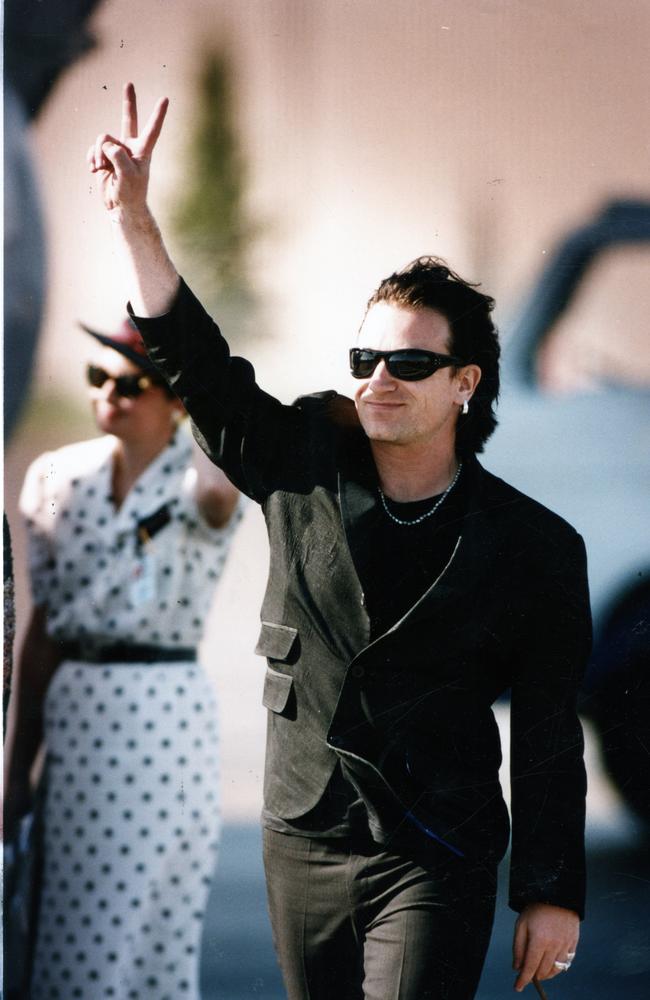 U2 lead singer Bono watched on as two of the band’s entourage were ejected from the Rolling Rock for wearing open-toed sandals in 1998.