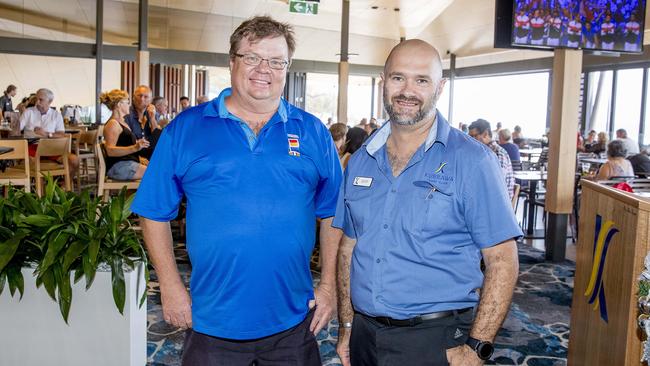 Max McSweeney and Geoff Toussaint-Hayes at the new-look Kurrawa Surf Club at Broadbeach. Picture: Jerad Williams