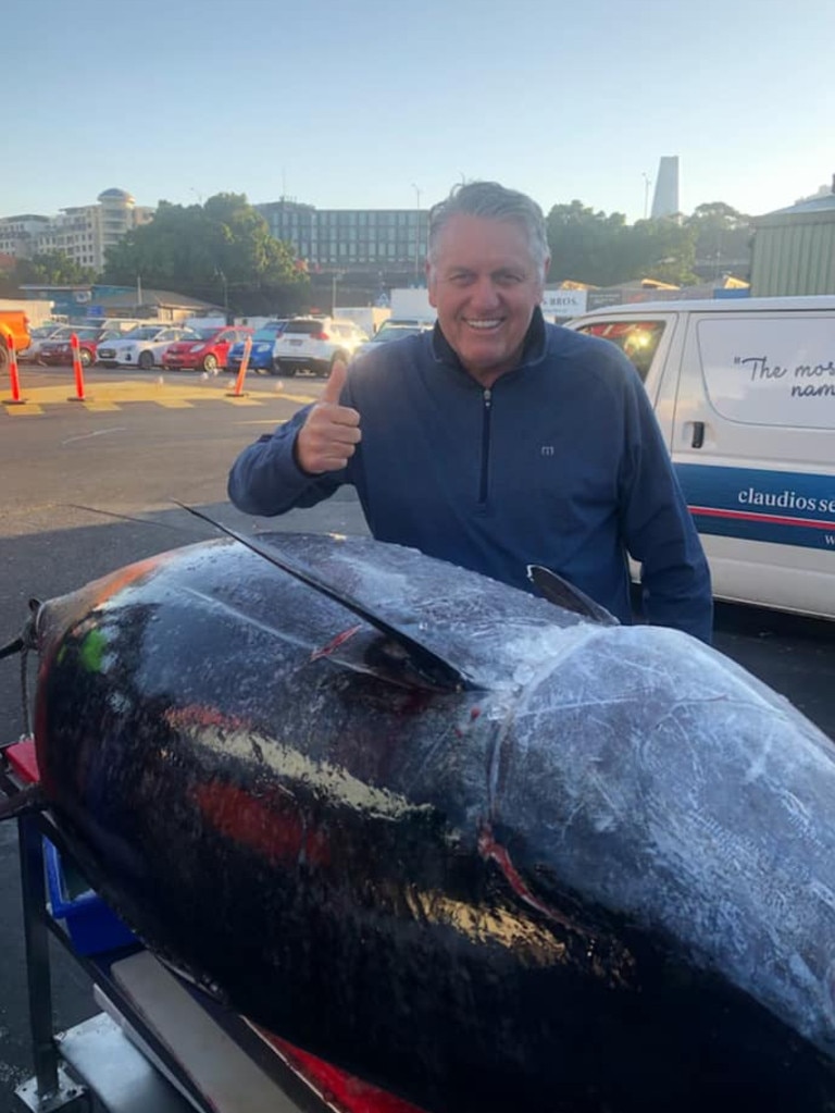 Broadcaster Ray Hadley poses with the giant tuna. Picture: The Ray Hadley Morning Show