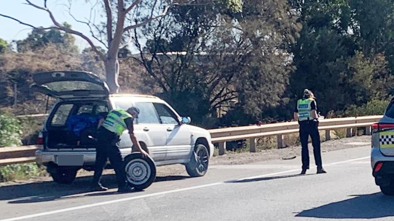 Police investigating the incident, temporarily closing off the expressway as they looked into the cause of the collision. Picture: George Yankovich