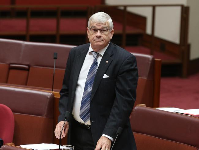 Senator Brian Burston making the announcement at Parliament House in Canberra this morning. Picture: Kym Smith