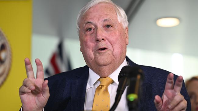 Chairman of Trumpet of Patriots, Clive Palmer holds a press conference at Parliament House in Canberra. Picture: NewsWire / Martin Ollman