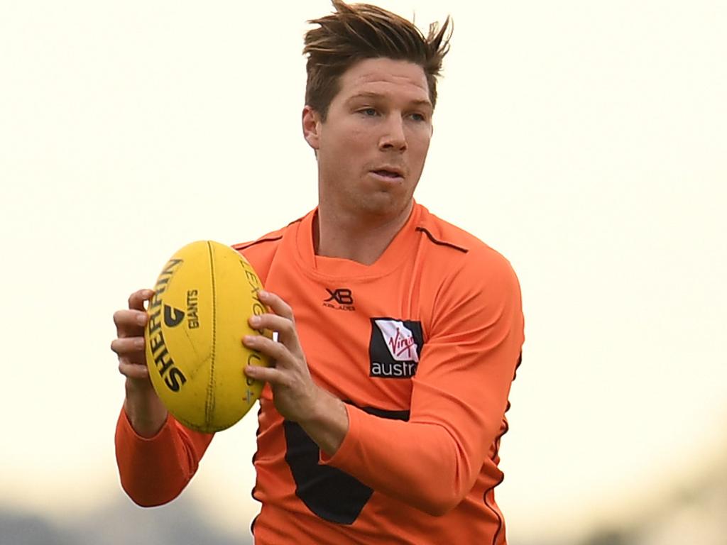 Toby Greene of the Giants during a training session at the Greater Western Sydney Giants training centre in Sydney, Friday, August 31, 2018. The GWS Giants take on the Sydney Swans in an elimination final against their cross-town rivals at the SCG on Saturday, September 8. (AAP Image/Dean Lewins) NO ARCHIVING