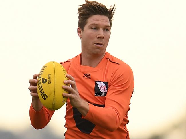 Toby Greene of the Giants during a training session at the Greater Western Sydney Giants training centre in Sydney, Friday, August 31, 2018. The GWS Giants take on the Sydney Swans in an elimination final against their cross-town rivals at the SCG on Saturday, September 8. (AAP Image/Dean Lewins) NO ARCHIVING