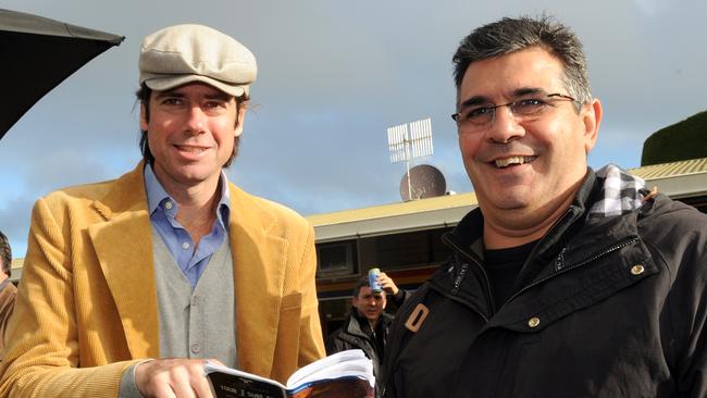 Gillon McLachlan enjoys a day at the races with former AFL boss Andrew Demetriou.