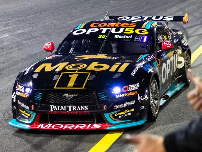 SYDNEY, AUSTRALIA - JULY 21: Chaz Mostert driver of the #25 Mobil1 Optus Racing Ford Mustang GT during the Sydney SuperNight, part of the 2024 Supercars Championship Series at Sydney Motorsport Park, on July 21, 2024 in Sydney, Australia. (Photo by Daniel Kalisz/Getty Images)