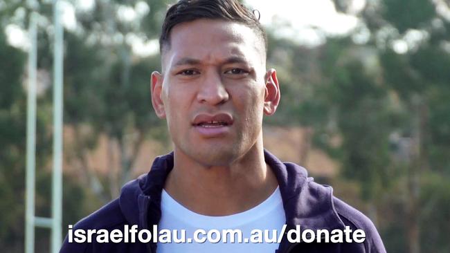 A screenshot from a video on Israel Folau’s now banned GoFundMe campaign.