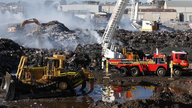 Firefighters battled the Coolaroo recycling plant fire on July 15. 2017. Picture: David Crosling