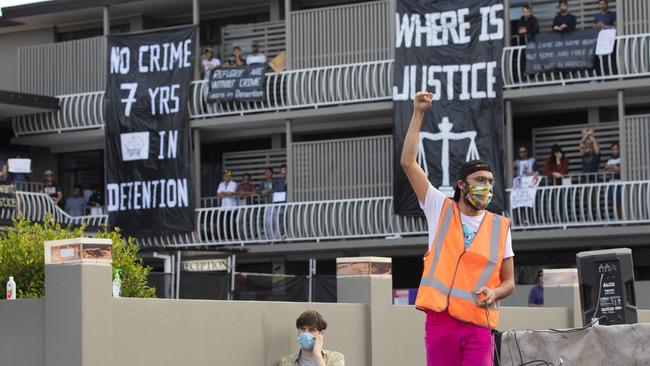 Cr Jonathan Sri at the protest yesterday. Picture: Richard Walker