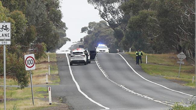 Police attend the scene of a fatal crash near Bannockburn that killed Michael Hankin, 33, of Ballarat. Picture: Alan Barber