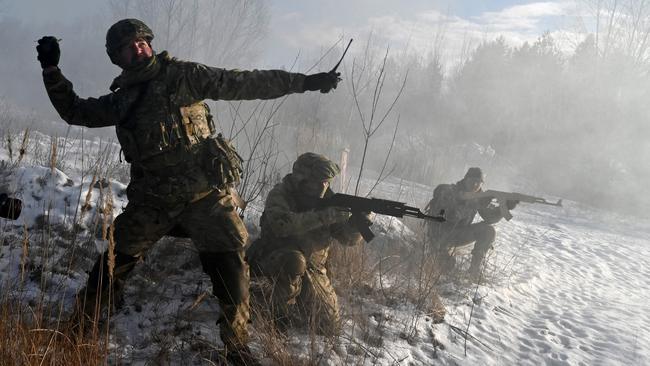 Ukrainian reservists take part in a military exercise near Kiev on December 25, 2021. Picture: AFP