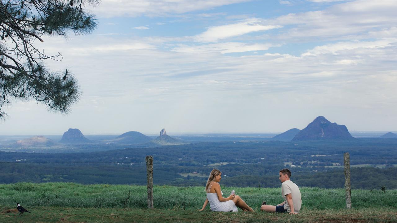 View of the Glasshouse Mountains at Maleny.