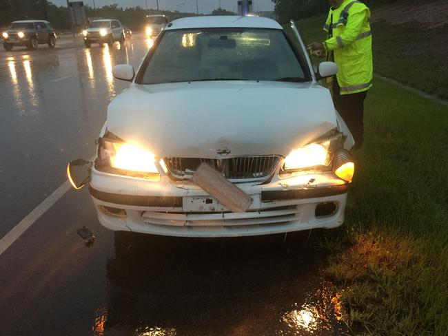 NT Police attended a number of crashes during the heavy weather overnight and this morning (above and below) and have reminded motorists to drive to the conditions. Pictures: NTPFES