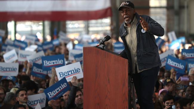 Actor Danny Glover works the crowd for Bernie Sanders in Richmond, California, on Tuesday. Picture: AFP