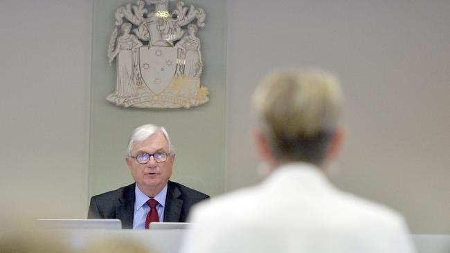 Commissioner Justice Peter McClellan during the opening address at the Royal Commission into Institutional Responses to Child Sexual Abuse in 2016. Laura Kane worked with a firm representing victims before joining North Melbourne. Picture: Picture: Jeremy Piper