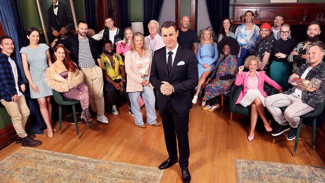 Host Rodger Corser and the mix of familiar and fresh reality faces on The Traitors Season 2. Picture: Supplied