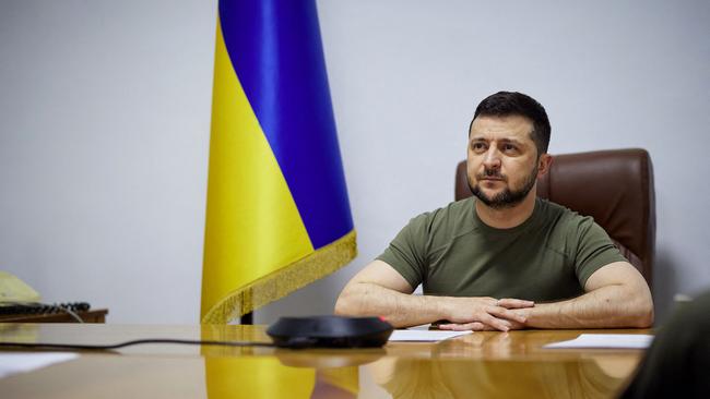 Ukrainian President Volodymyr Zelenskyy speaking online at a meeting of the European Council. Picture: Ukrainian presidential press-service