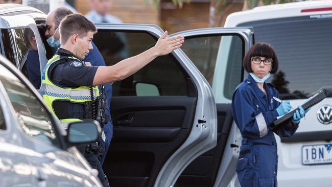 Police at the scene after Aisha Beck and her three-year-old daughter, Aziza, were found dead in Pascoe Vale in 2017.