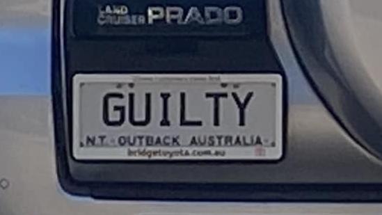 NT funny number plate, GUILTY. Picture: Facebook / Lilly Jess Abbott