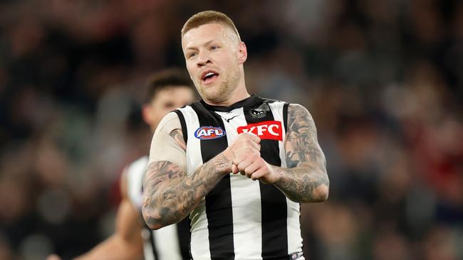 Jordan De Goey is trying to overcome a shoulder injury. Picture: Michael Willson/AFL Photos via Getty Images