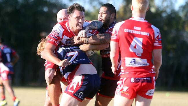 QTOP A Grade between Runaway Bay and Currumbin (red) at Galleon Way. Jakob Smith tackled. 13 June 2021 Currumbin Waters Picture by Richard Gosling