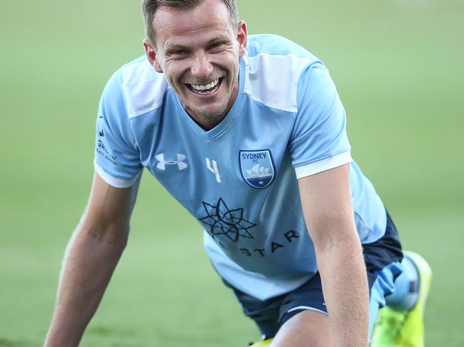 SYDNEY, AUSTRALIA - FEBRUARY 20: Alex Wilkinson of Sydney FC warms up prior to the A-League match between Sydney FC and the Brisbane Roar at Netstrata Jubilee Stadium, on February 20, 2021, in Sydney, Australia. (Photo by Jason McCawley/Getty Images)