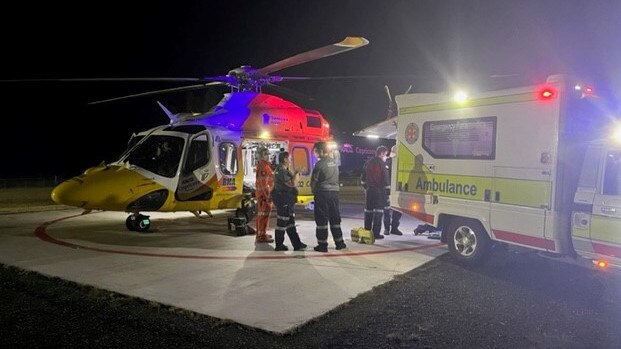 The RACQ Capricorn Rescue flew a man in his 20s involved in a single-vehicle rollover on the Bruce Highway at Ogmore, north of Rockhampton. Picture: RACQ Capricorn Rescue