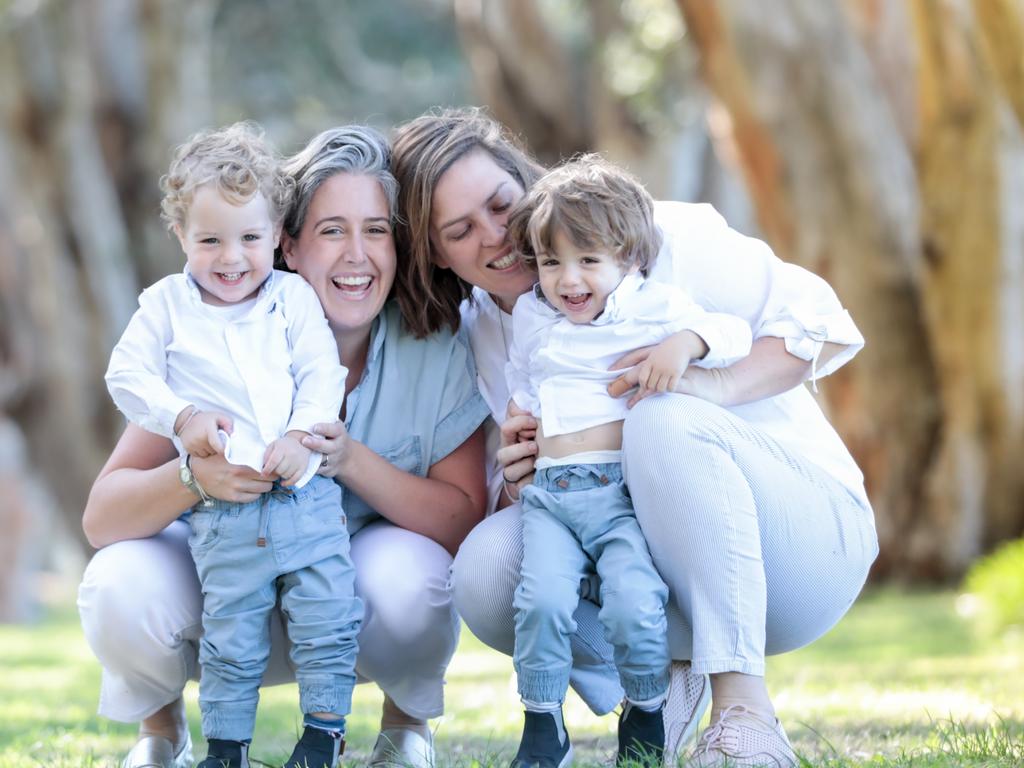 Jess and wife Emily with their three-year-old twins Arlo and Luca before MasterChef 2021 started filming. Picture: Supplied