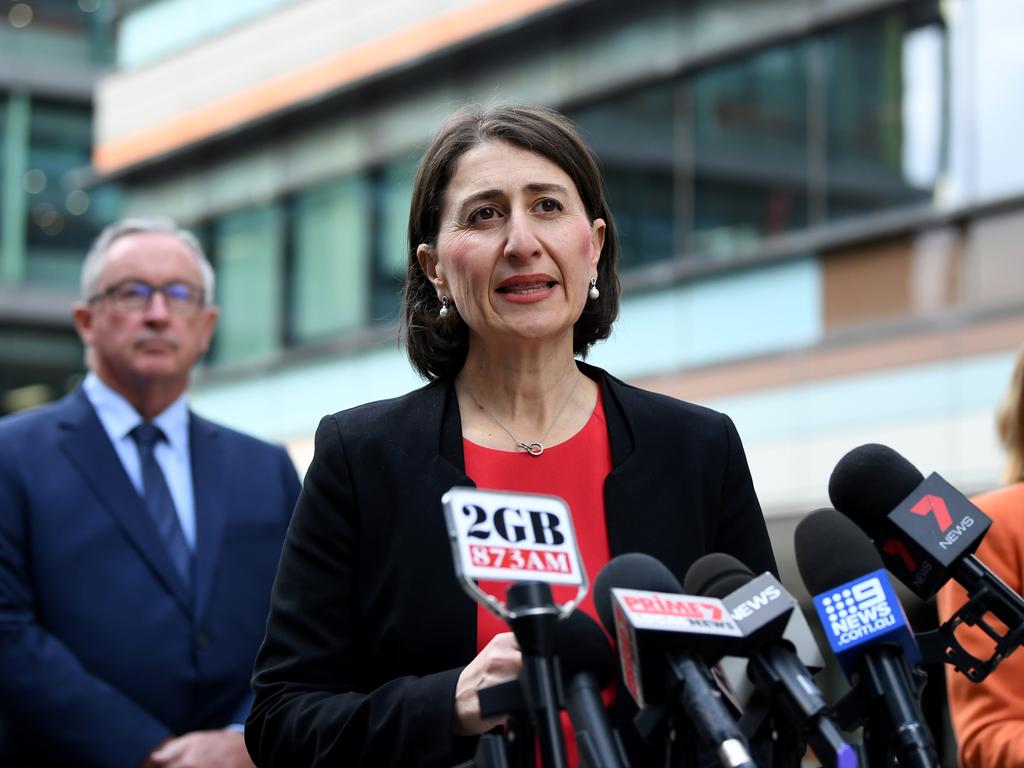 NSW Premier Gladys Berejiklian speaks to the media in Sydney today. Picture: AAP Image/Joel Carrett