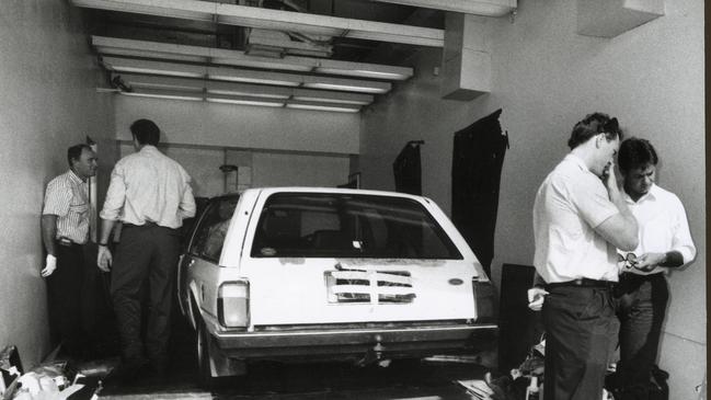 Sewell’s XD Ford Station Wagon at the Southport Police Station holding yard after police arrested him.