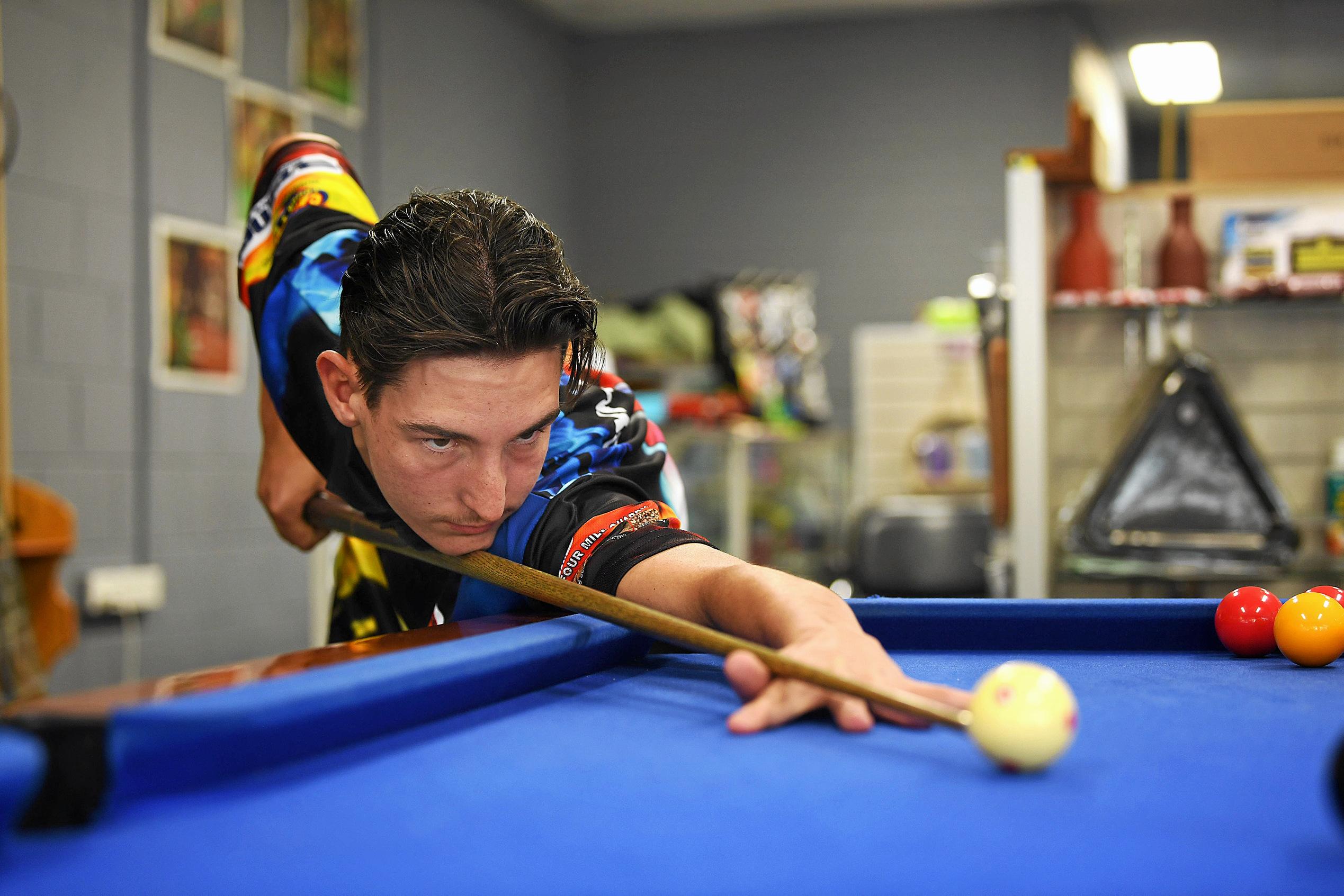 SHOT ABOVE: Gympie 8-ball player Joe McClintock is preparing for Australian National's with the aim of making in the Australian side. Picture: Renee Albrecht