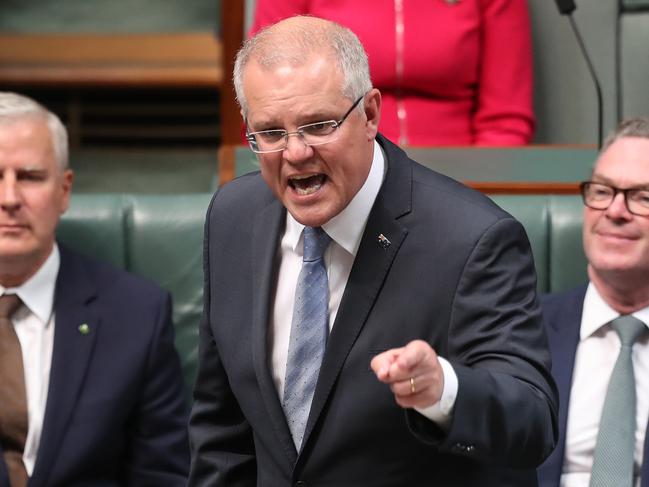 PM Scott Morrison  during Question Time in the House of Representatives Chamber, Parliament House in Canberra. Picture Kym Smith