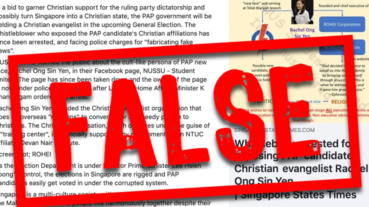 The Singaporean government released a screenshot of the post with a dramatic stamp declaring it false.