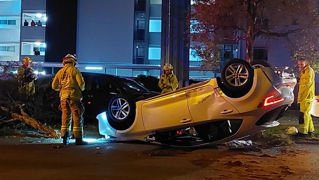 Aftermath of stolen vehicle crash at Riverway Drive, Condon last week. Picture: Leighton Smith