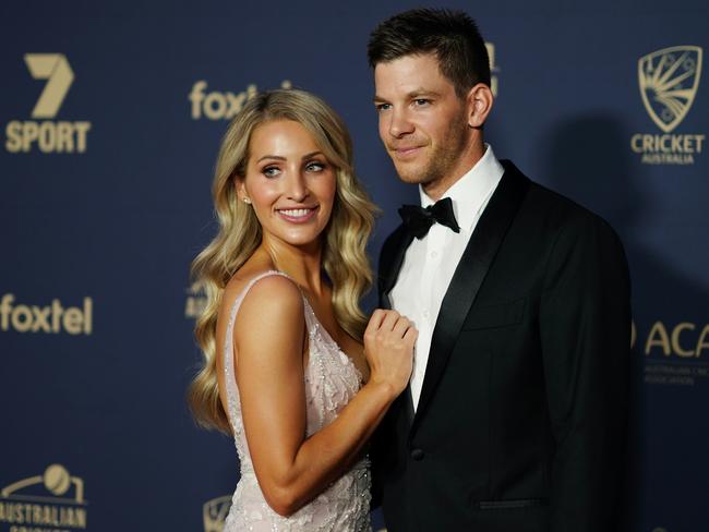 Paine and wife, Bonnie, at the 2020 Australian Cricket Awards in Melbourne. Picture: AAP