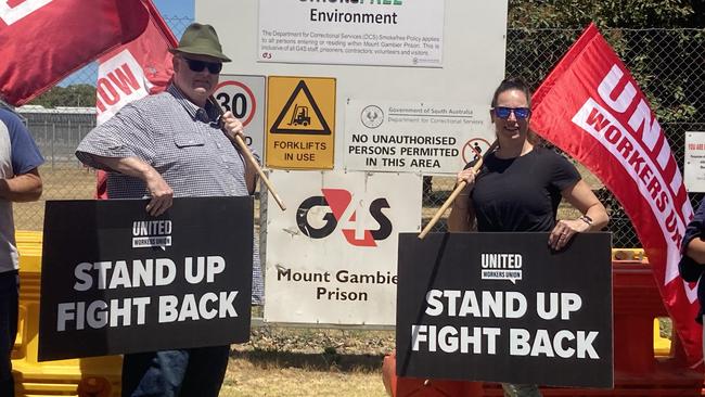 Prison guards from Mount Gambier Prison have stopped work again after the United Workers Union and G4S were unable to reach an agreement on pay dispute and staffing levels. Picture Arj Ganesan