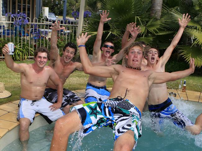 These Lakes Entrance lads spent New Year’s Eve 2010 in a Rye hotel pool (front) Jake Sanders (back row, from left) Michael Woelfle, John Fox, Rhys Hubbard and Brady Wait.