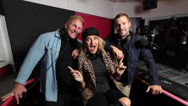 Bianca Dye with Ben Hannant and Dan Anstey. Picture Glenn Hampson