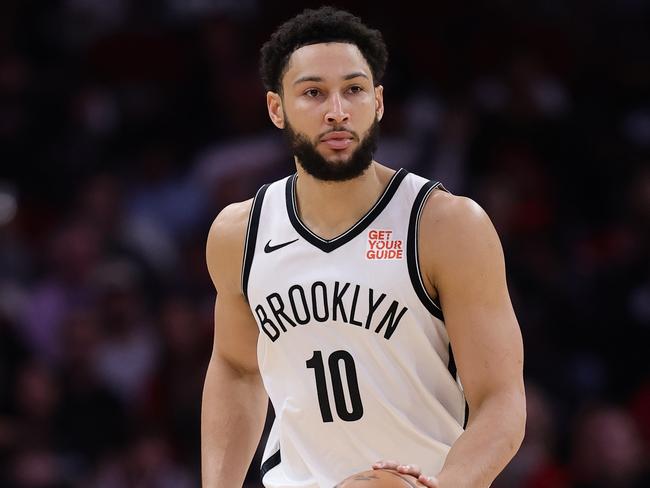 HOUSTON, TEXAS - FEBRUARY 01: Ben Simmons #10 of the Brooklyn Nets handles the ball against the Houston Rockets during the first half at Toyota Center on February 01, 2025 in Houston, Texas. NOTE TO USER: User expressly acknowledges and agrees that, by downloading and or using this photograph, User is consenting to the terms and conditions of the Getty Images License Agreement. (Photo by Alex Slitz/Getty Images)