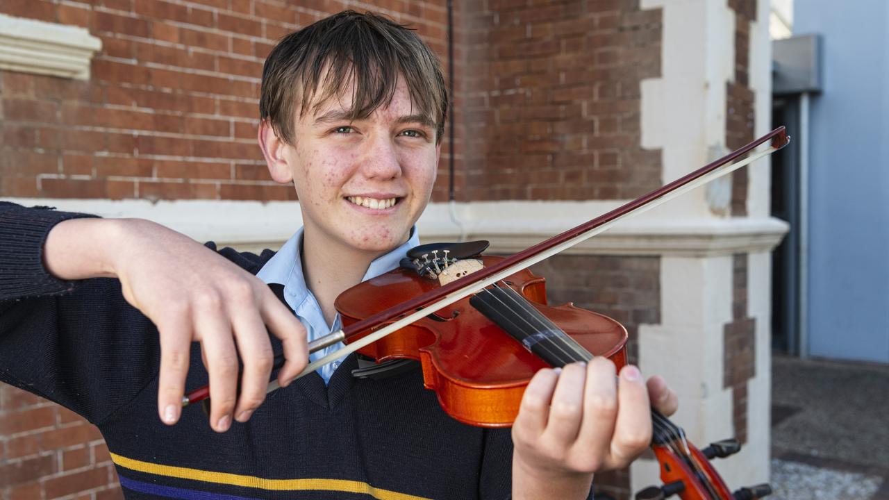 Jonah English of St Joseph's College before competing in the All-Age graded string solo grade one section of the 78th City of Toowoomba Eisteddfod at The Empire, Friday, July 26, 2024. Picture: Kevin Farmer