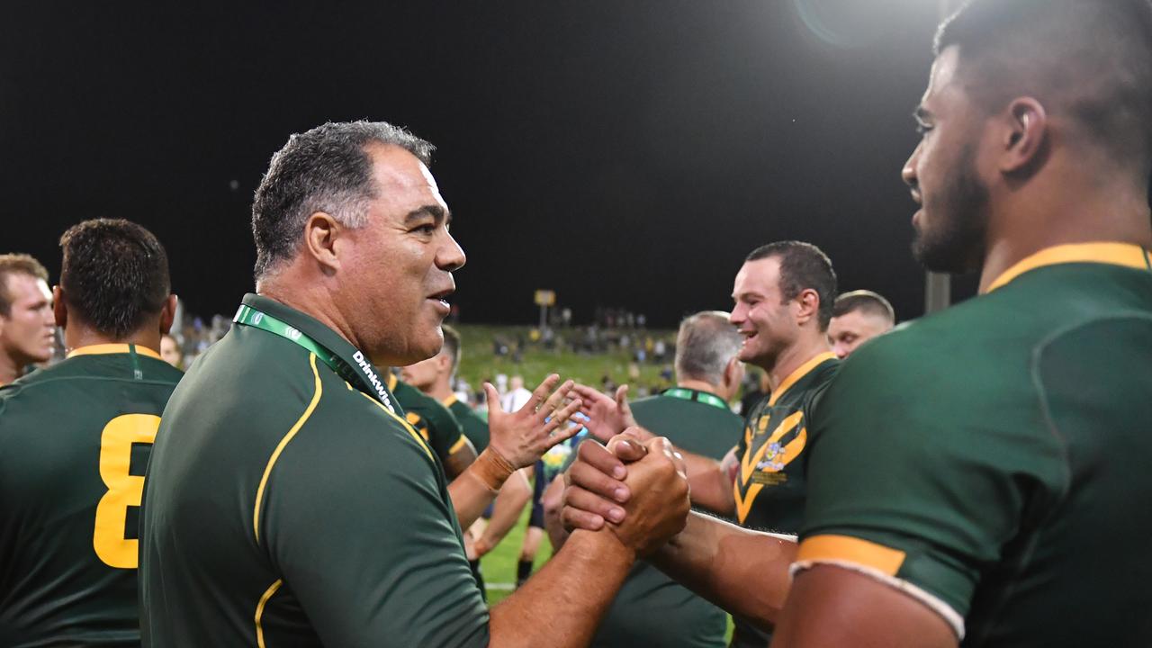 Mal Meninga with Payne Haas, who has also withdrawn from the World Cup. Picture: AAP Image/Dean Lewins