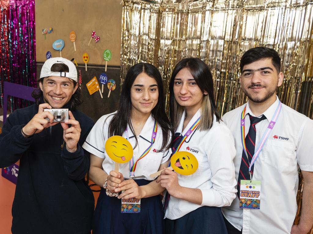 Toowoomba State High School students (from left) Ardwan Almahmah, Jilan Shanibaqi, Sosan Khalaf and Aven Khiro at the TSHS Mental Health Expo, Friday, October 14, 2022. Picture: Kevin Farmer