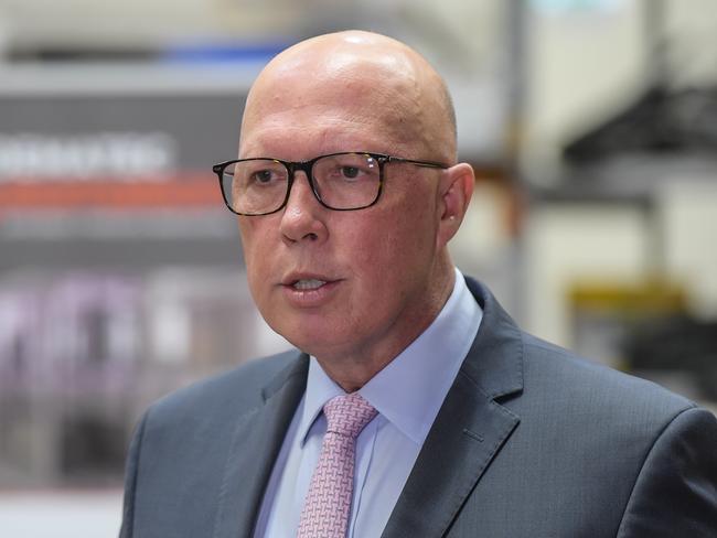 Opposition leader Peter Dutton backs the under-16s social media ban and said he received pushback from tech companies when he raised the issue of child exploitation on their platforms. Picture: NewsWire / Roy VanDerVegt