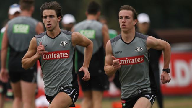 Josh Daicos and Callum Brown at Collingwood training. Picture: Wayne Ludbey