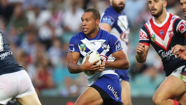 Moses Mbye in action for the Bulldogs. Picture: Brett Costello