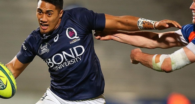 BRISBANE, AUSTRALIA - SEPTEMBER 18: JJ Taulagi of Queensland Country makes a break during the round five National Rugby Championship match between Queensland Country and the Greater Sydney Rams at Ballymore Stadium on September 18, 2014 in Brisbane, Australia. (Photo by Chris Hyde/Getty Images)