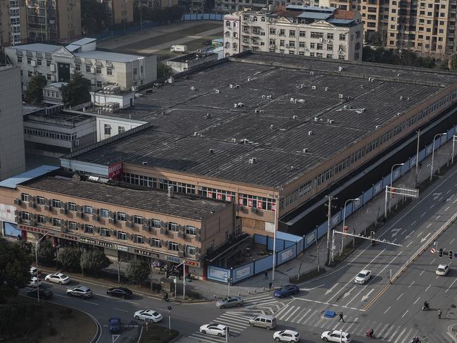 An aerial view of Huanan seafood market in Wuhan. Picture: Getty Images